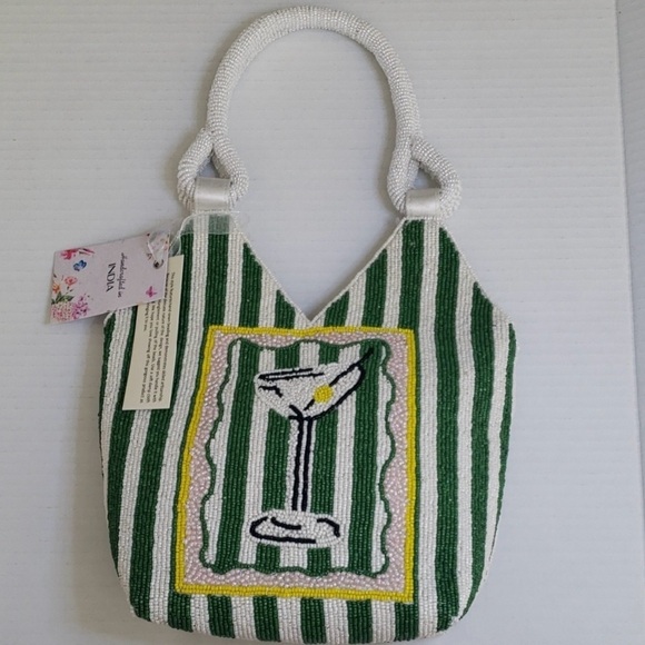 Handbags - VIRAL ❤️‍🔥 Green and White Beaded Tote Bag